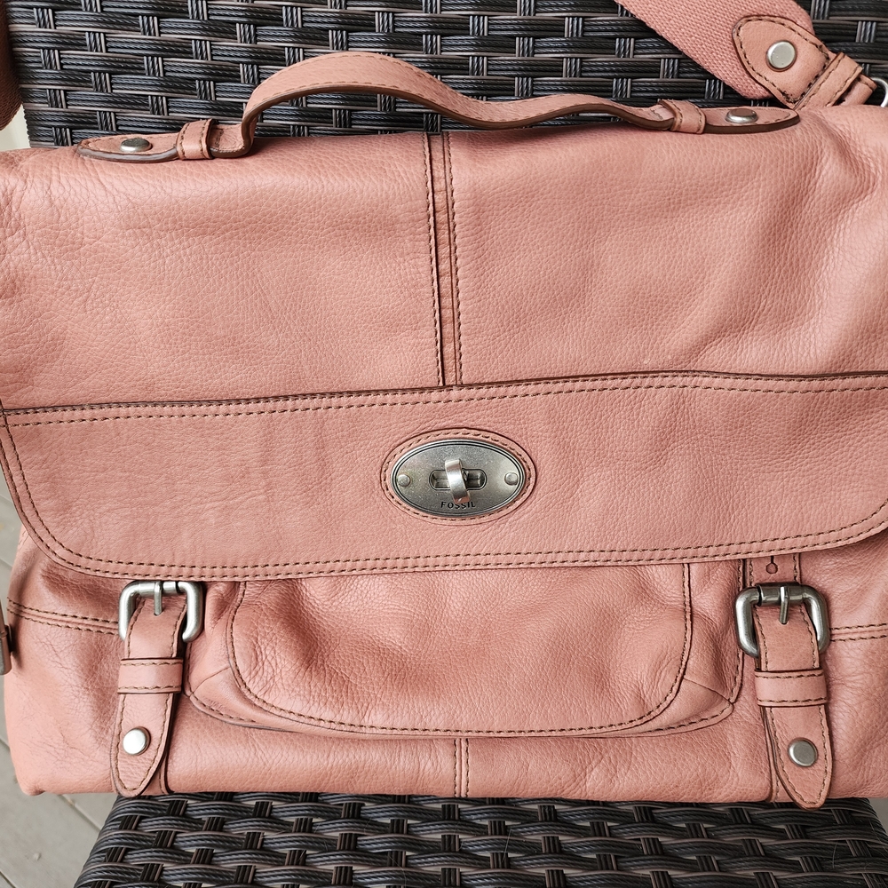 Fossil Pink Leather Laptop Bag